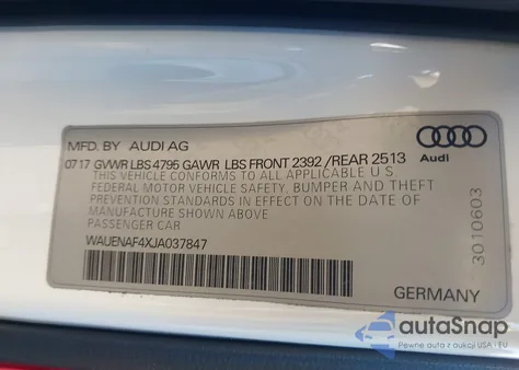 2018 Audi A4 2.0T Premium/2.0T Tech Premium z USA, uszkodzony, nr VIN WAUENAF4XJA037847